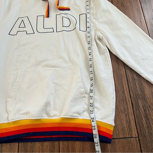 Aldi Gear Retro Hoodie Rainbow Trim Medium Pullover Sweatshirt White Logo Comfy - Picture 3 of 9